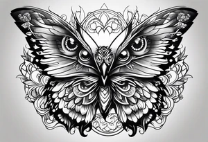 Owl with butterfly body tattoo idea