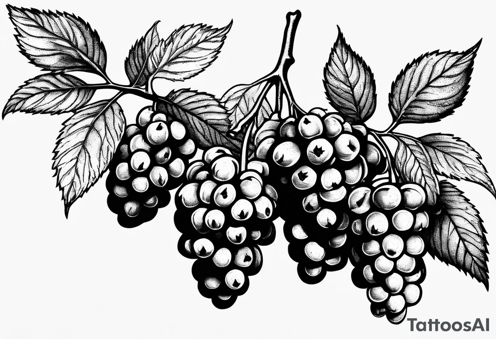 a long raspberry branch with lots of leaves and no shading tattoo idea