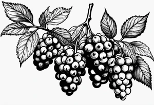a long raspberry branch with lots of leaves and no shading tattoo idea