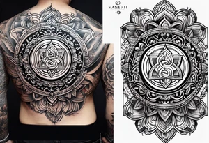Sleeve tattoo based around Sanskrit Om symbol tattoo idea