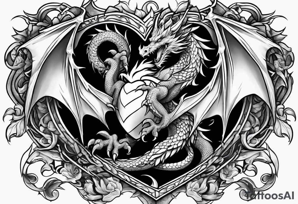 Dragon protecting a heart tattoo idea