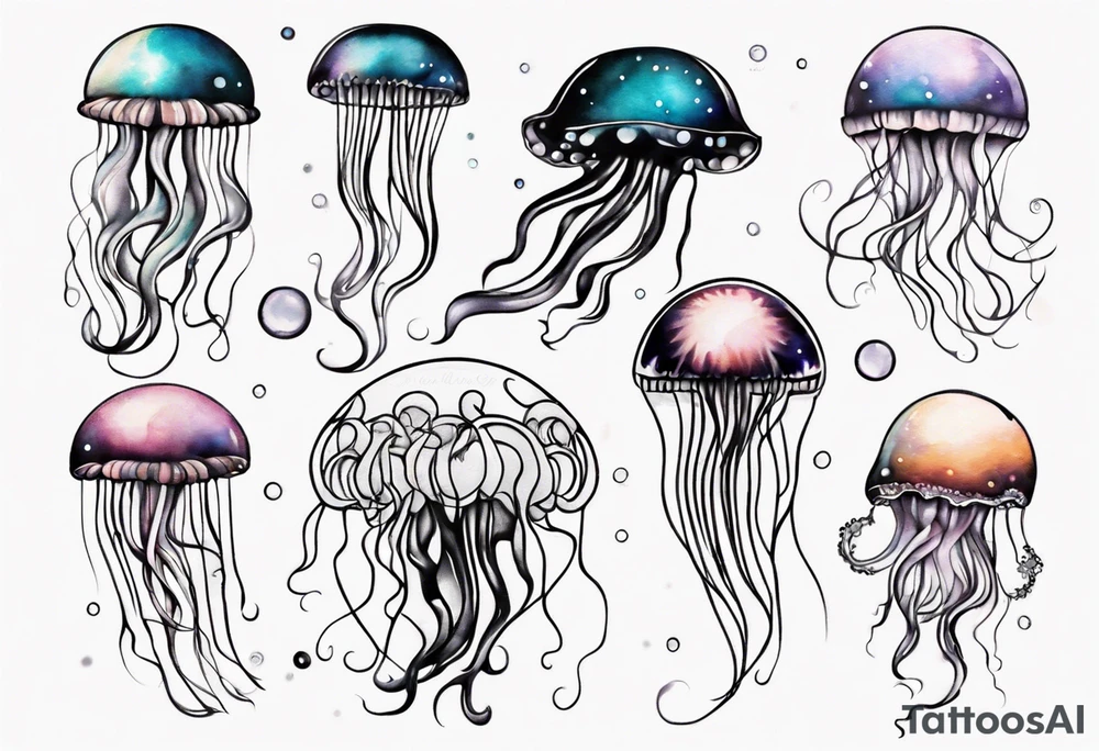 1 jellyfish swimming in front of the moon tattoo idea