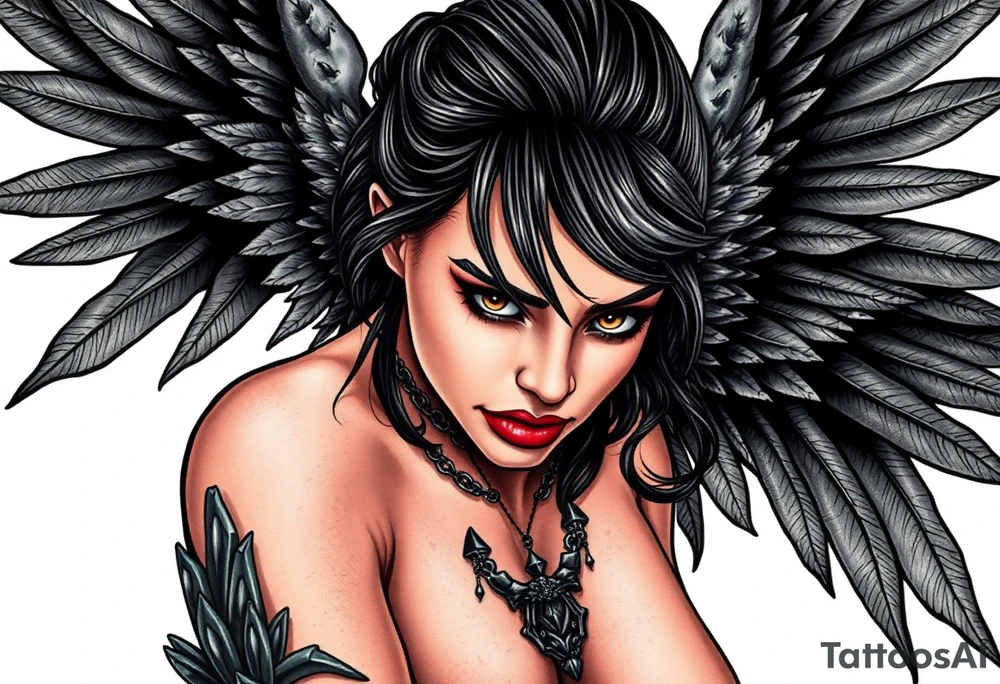 Goth angel sexy full body warrior tattoo idea