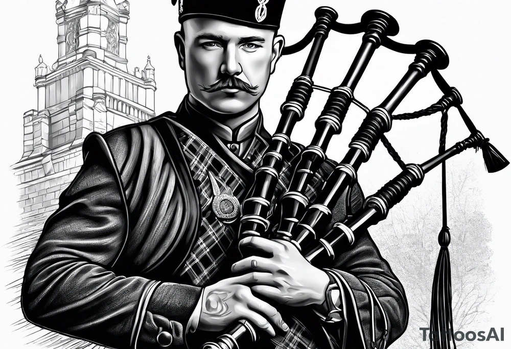 Scottish Bagpiper in  a kilt tattoo idea