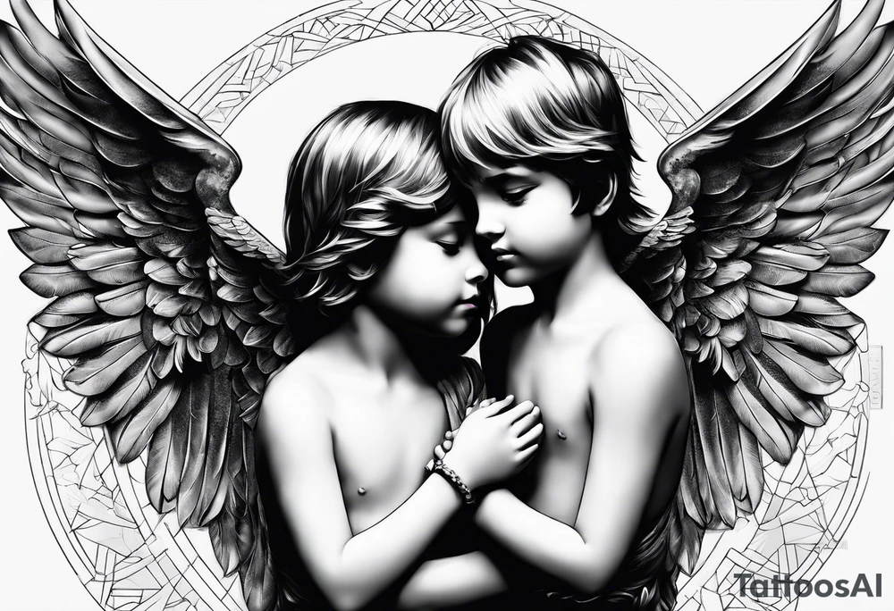 The two boy angels are on either side of the girl angel, with their wings gently enfolding tattoo idea