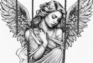 crying broken angel on swing tattoo idea