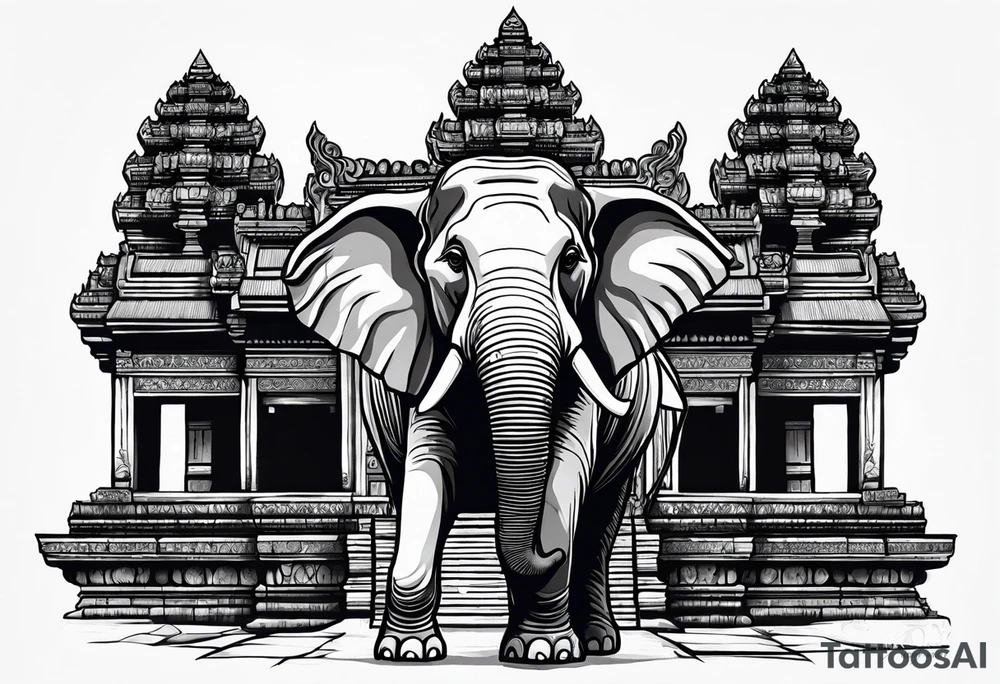 Cambodian, Angkor Wat temple. With 3 headed elephant laos. tattoo idea