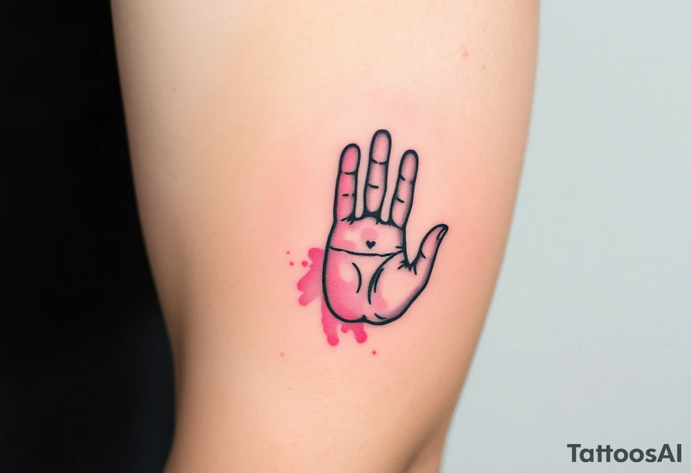 A tiny handprint placed inside a larger one, shaded in watercolor pastels (light pink, baby blue, and soft lavender), representing growth and connection tattoo idea