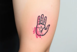 A tiny handprint placed inside a larger one, shaded in watercolor pastels (light pink, baby blue, and soft lavender), representing growth and connection tattoo idea