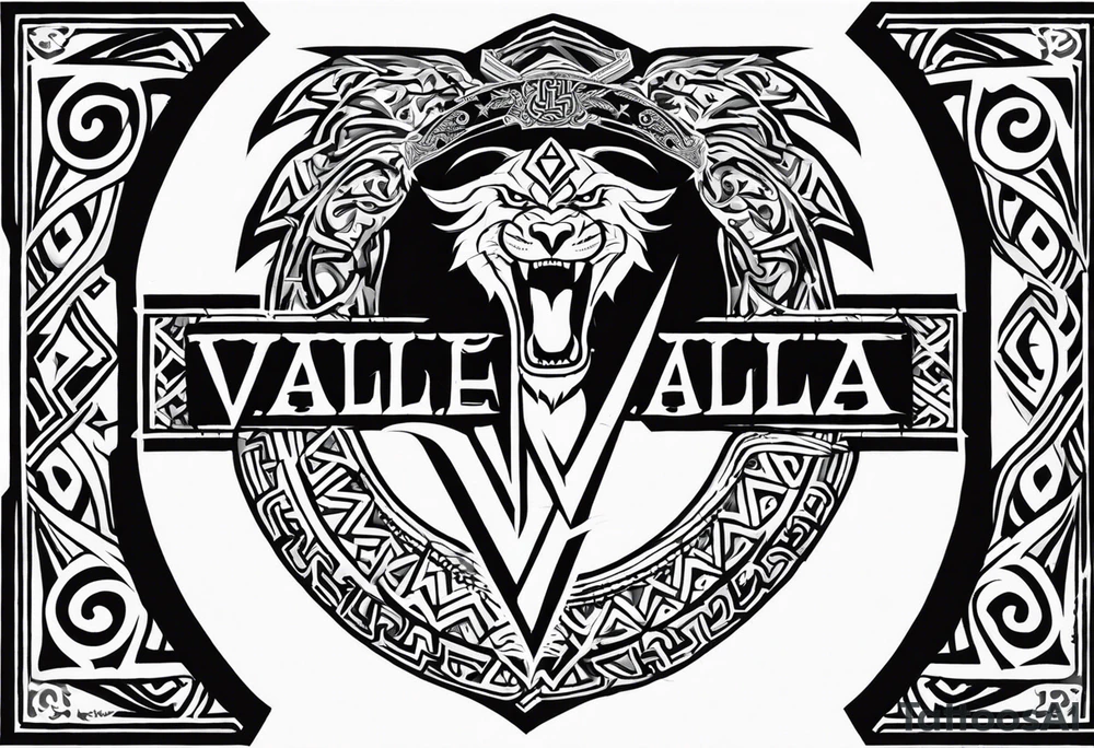 Valhalla sword shield dragon axe Valknut tribal lion tattoo idea Valhalla sword shield dragon axe Valknut tribal lion tattoo idea