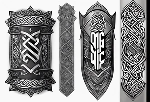 "Cheers Mate" text black and grey ink armband +Celtic +grey Cancer Ribbon +tribal +artistic tattoo idea
