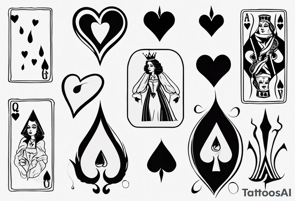 simple queen of hearts crying black tears, with blank eyes tattoo idea