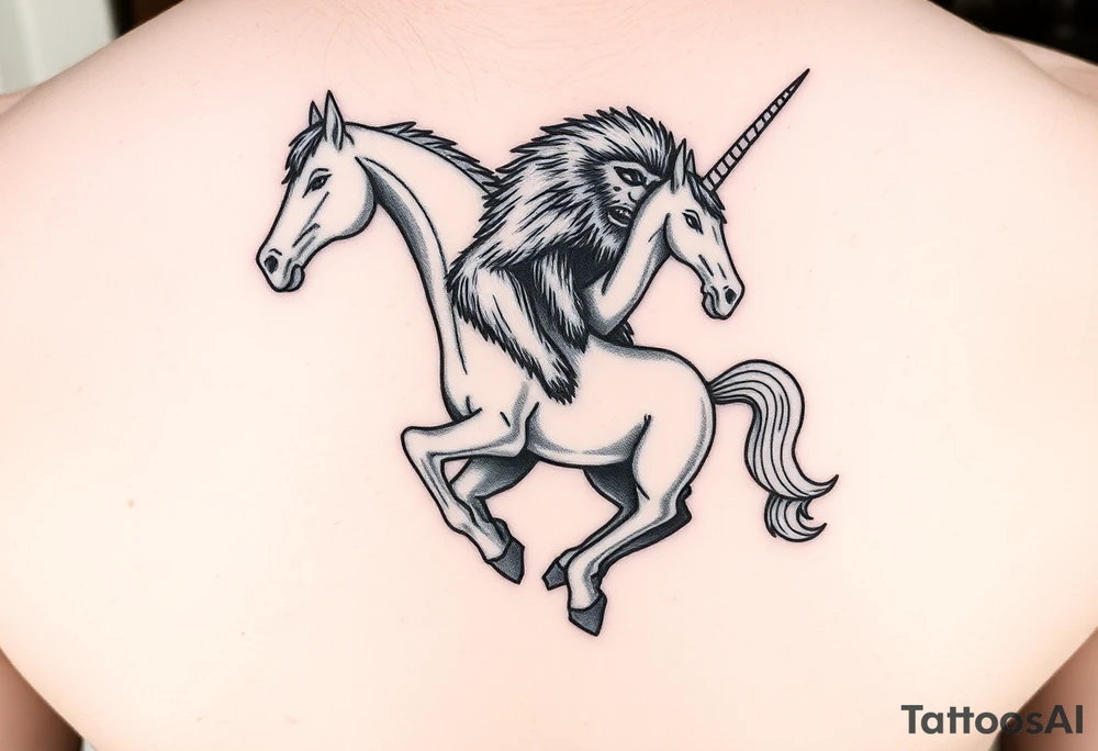 Bigfoot wearing a unicorn tube full leg piece tattoo idea