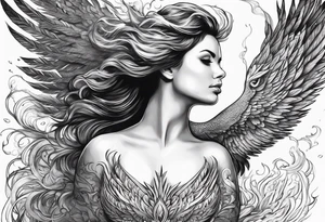 Woman rising into the phoenix tattoo idea