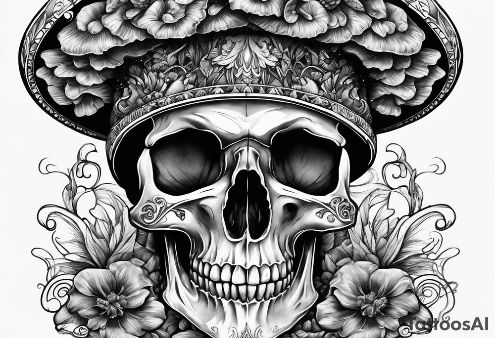 magic mushrooms skull tattoo idea