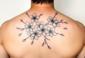 delicate cherry blossoms swirling in spring breeze with petals tattoo idea