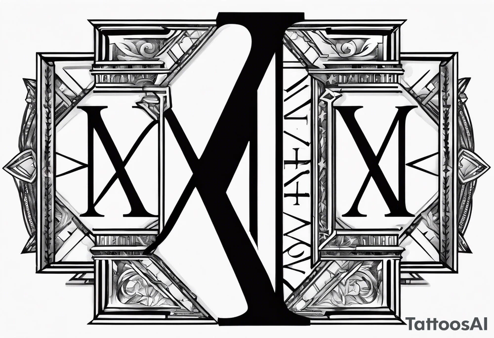 Three Roman numerals with stars ontop with the middle numeral being the tallest and the letters being boxy tattoo idea