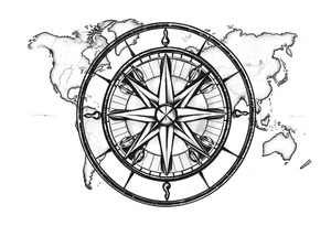 antique compass rose overlaid on weathered world map with sailing ships tattoo idea