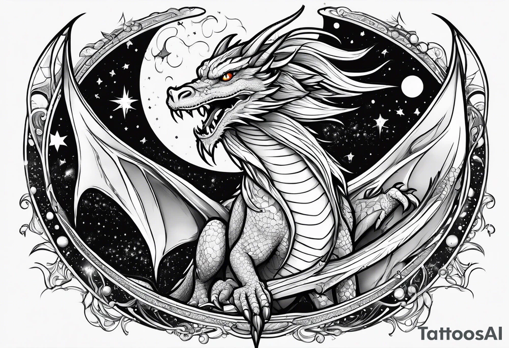 Wizard dragon in space planets tattoo idea