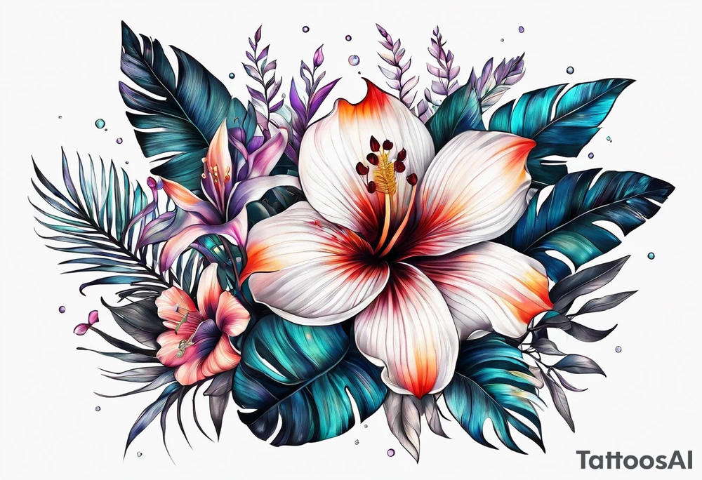 sea,, night, flower, palm, tattoo idea