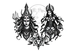 Lord Shiva, Godess Kali, Godess Lilith with the moon phases in the background tattoo idea