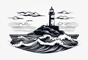 Leuchtturm 
Felsen 
Welle 
Schiff tattoo idea