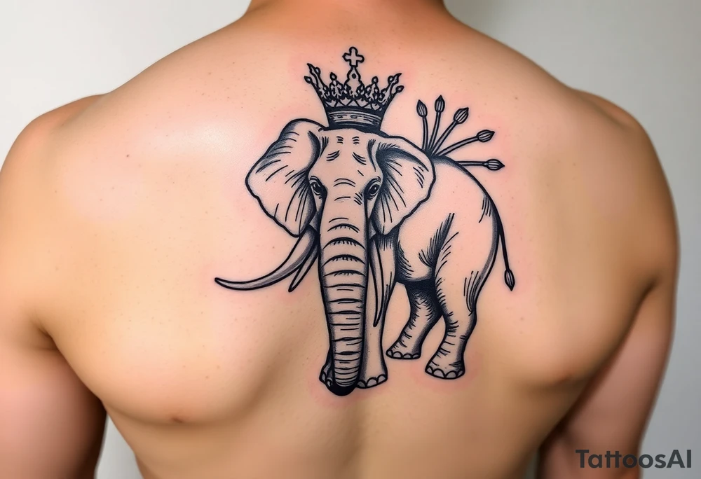 Elephant with queen crown, Aquarius, chives, chef tattoo idea