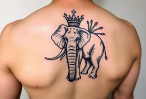 Elephant with queen crown, Aquarius, chives, chef tattoo idea