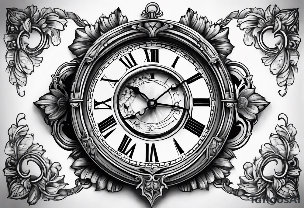 Roman clock with filigree tattoo idea