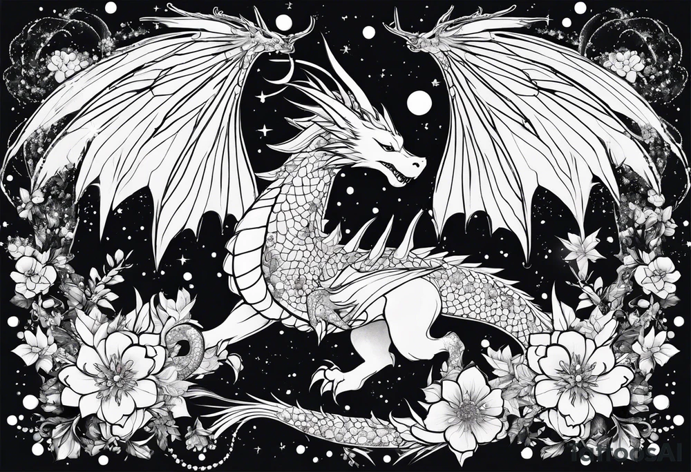 Constellation, wing , snow , cross , dragon female japan kawaii , flower tattoo idea