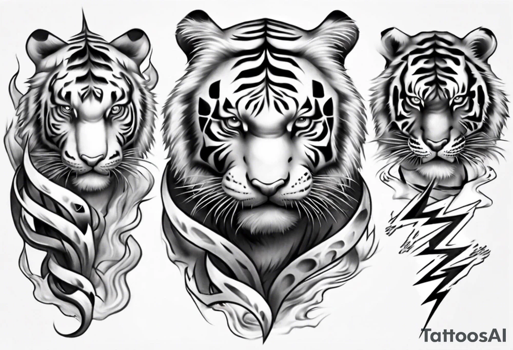 Tiger sleeve tattoo with lightning tattoo idea
