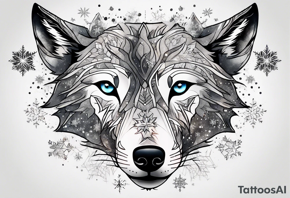 Constellation, two animal wolf, snowflake tattoo idea