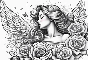 rose wit petals falling onto angel constantly sweeping the roses tattoo idea