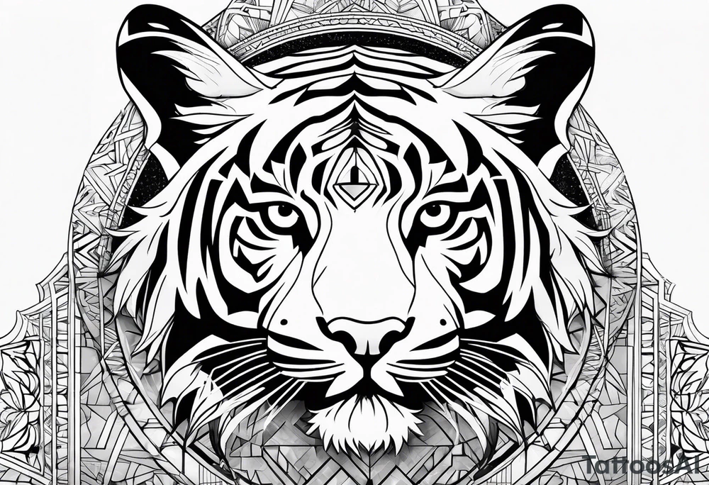 Tiger silhouette with sacred geometry and shapes tattoo idea Tiger silhouette with sacred geometry and shapes tattoo idea