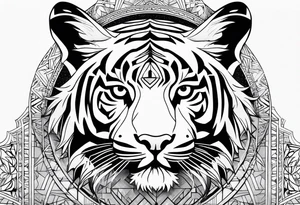 Tiger silhouette with sacred geometry and shapes tattoo idea