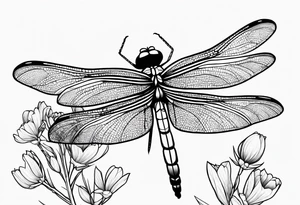 Dragonfly in flight wildflowers simplistic minimalist tattoo idea