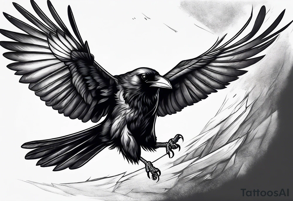 Raven, swooping towards camera, up angle tattoo idea
