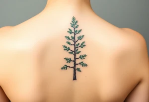 Evergreen tree down spine tattoo idea