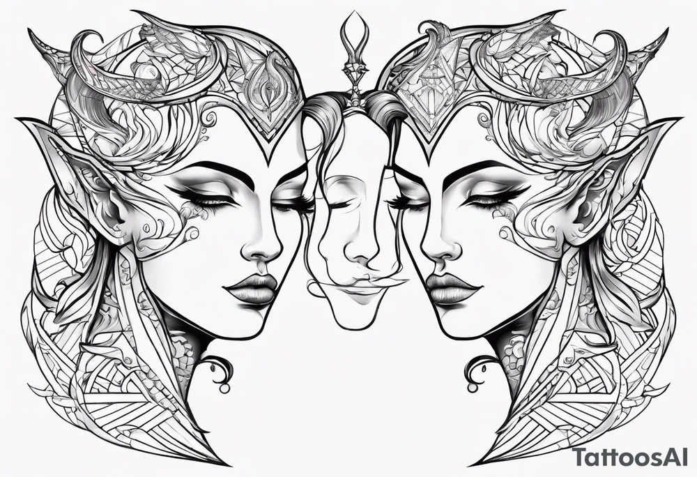 engel and devil look at each other from top and bottom tattoo idea