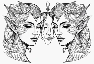 engel and devil look at each other from top and bottom tattoo idea