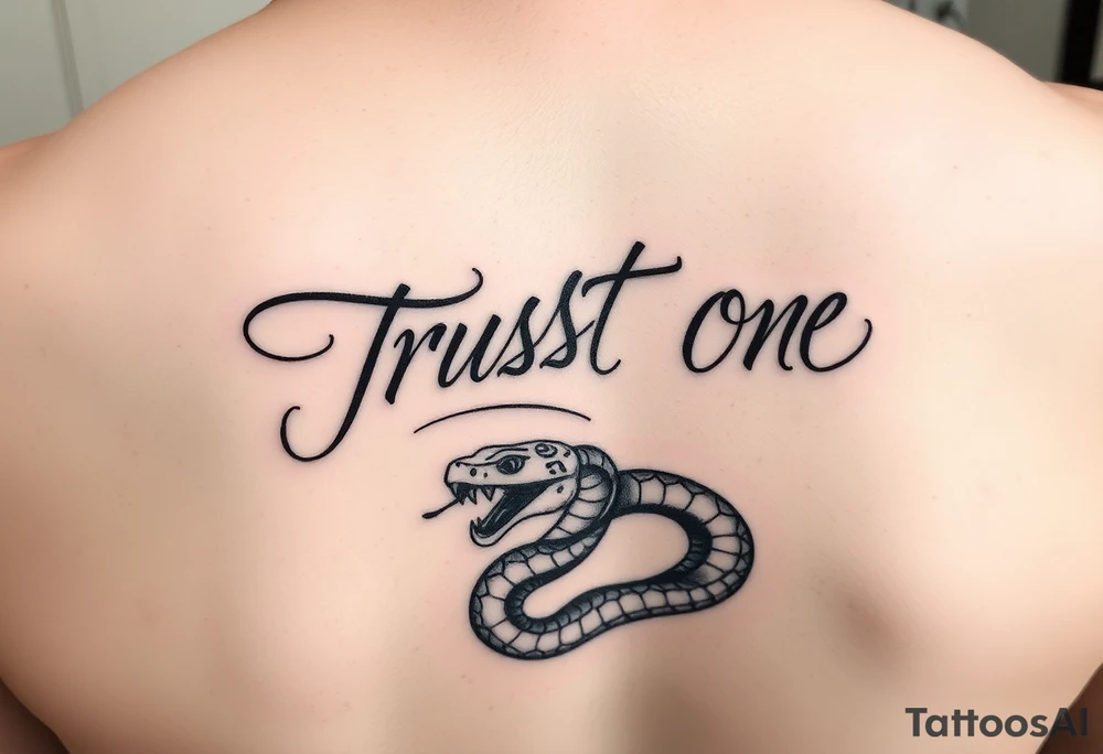 Trust No One in calligraphy writing
With a snake below it tattoo idea