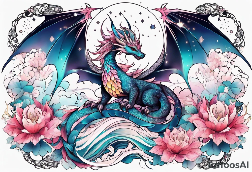 Constellation, wing , snow , cross , dragon female japan kawaii , flower tattoo idea