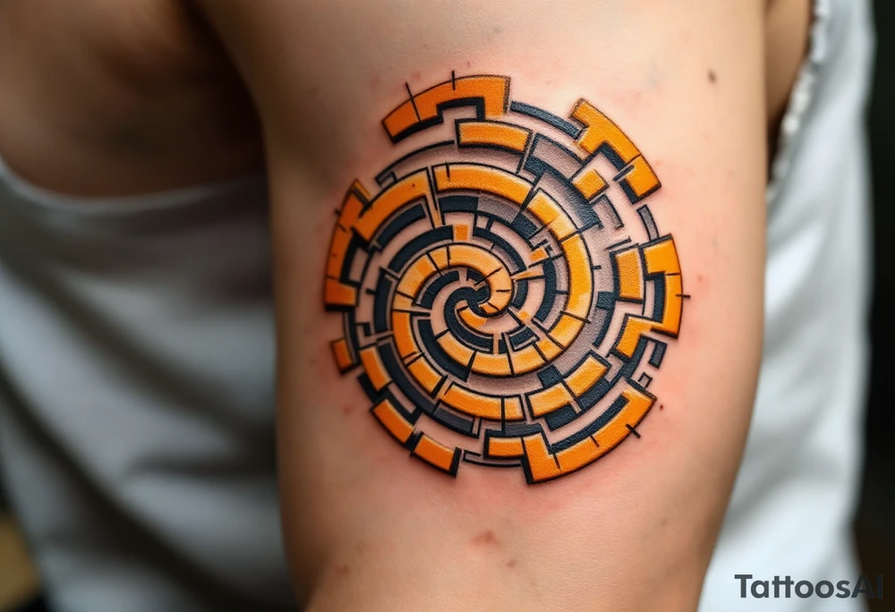 A maze-like spiral in burnt sienna and beige, with a subtle ancient feel. tattoo idea