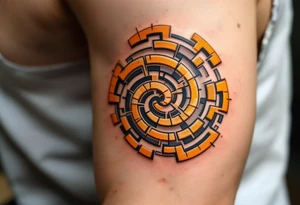 A maze-like spiral in burnt sienna and beige, with a subtle ancient feel. tattoo idea