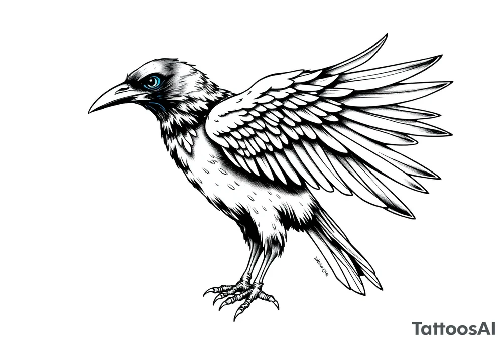 Black and blue raven
standing tattoo idea