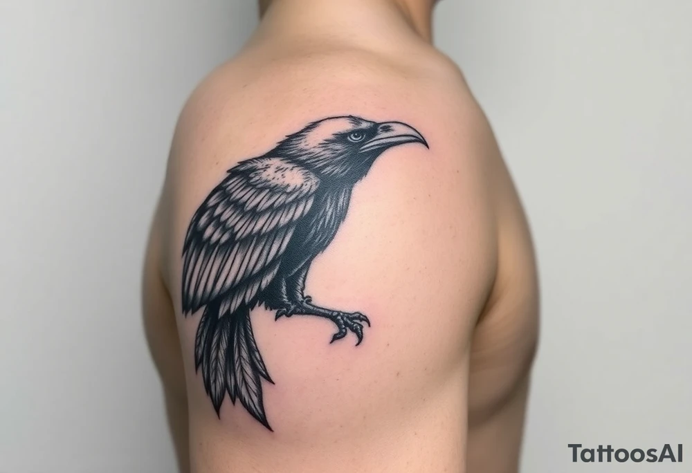 Powerful mythical creature that is half raven half peackock tattoo idea Powerful mythical creature that is half raven half peackock tattoo idea