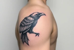 Powerful mythical creature that is half raven half peackock tattoo idea