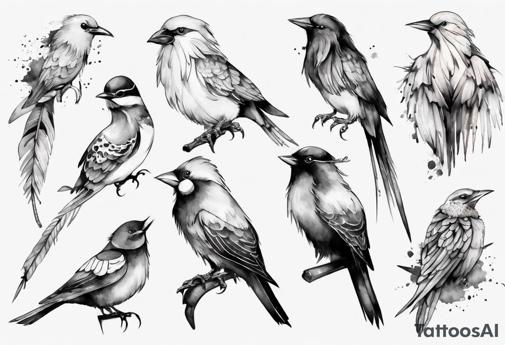 birds and feathers tattoo idea