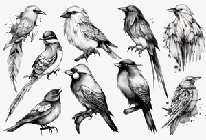 birds and feathers tattoo idea