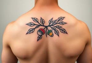 on the chest an oak branch with thick leaves and acorns oak branch with thick leaves and acorns tattoo idea